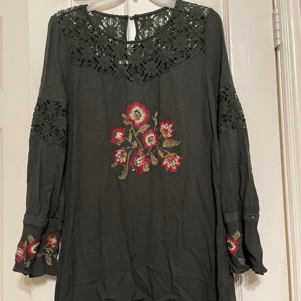 Altar'd State Dark Green Bell Sleeve Dress